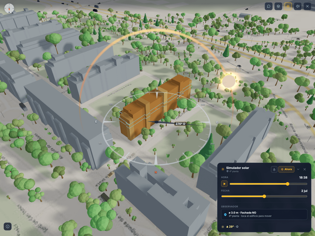 Simulador solar en el visor 3D (iPad)